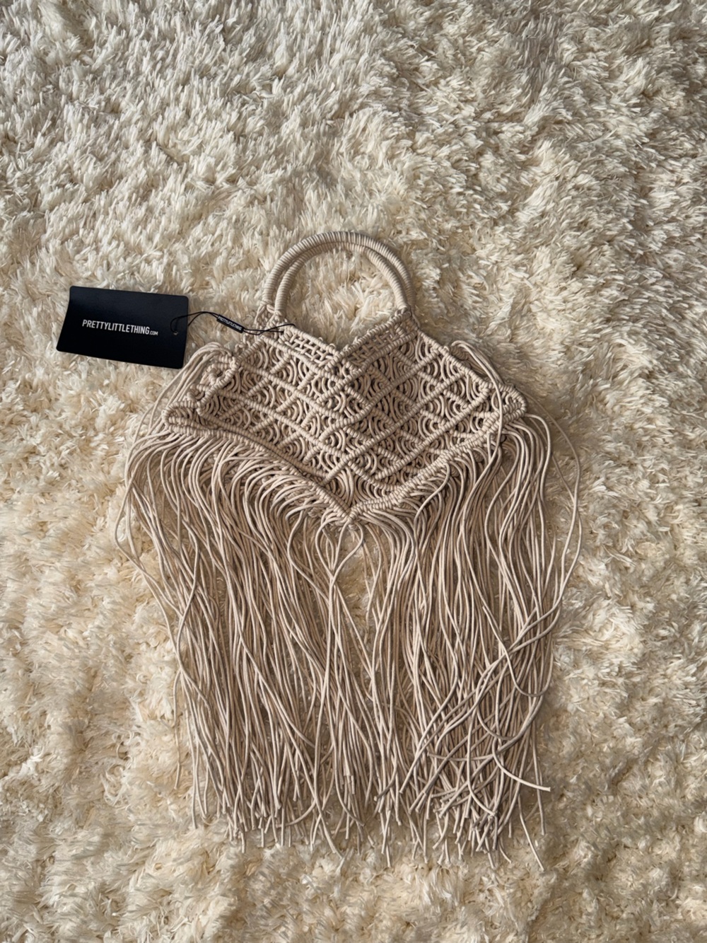 PrettyLittleThing Beige Macramé Fringe Tote Bag